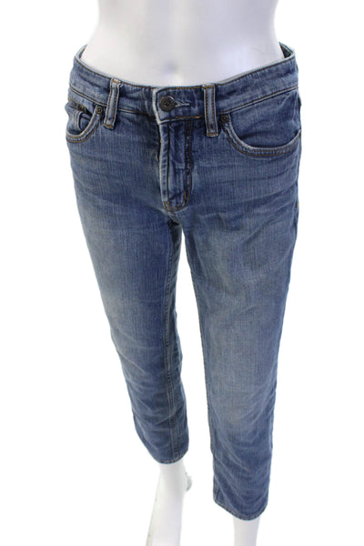 Free People Womens Ankle Cropped Blue Mid Rise Jeans Size 25