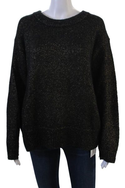 A.L.C. Unisex Black Pullover Sweater Merino Alpaca Metallic Crew Neck Size S