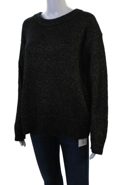 A.L.C. Unisex Black Pullover Sweater Merino Alpaca Metallic Crew Neck Size S