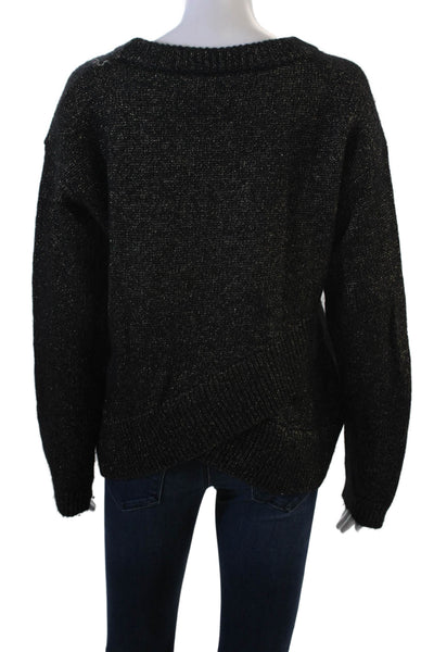 A.L.C. Unisex Black Pullover Sweater Merino Alpaca Metallic Crew Neck Size S