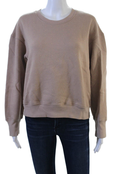 A.L.C. Womens Pullover Sweatshirt Beige Cotton Crew Neck Polka Dot Size M