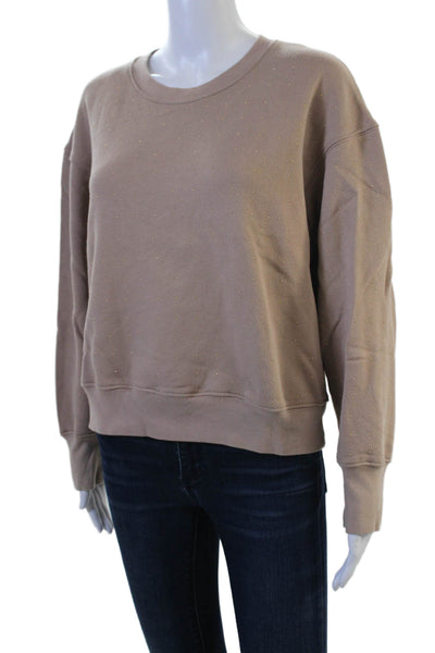 A.L.C. Womens Pullover Sweatshirt Beige Cotton Crew Neck Polka Dot Size M