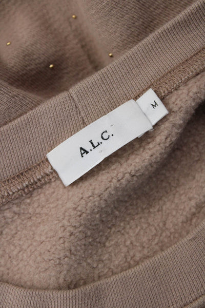 A.L.C. Womens Pullover Sweatshirt Beige Cotton Crew Neck Polka Dot Size M