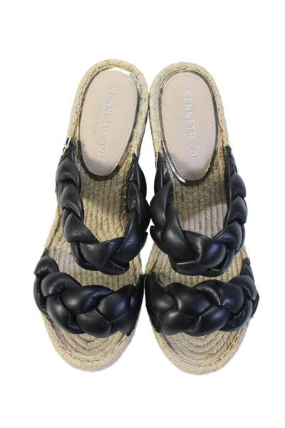 Kenneth Cole Womens Wedge Heel Double Braided Strap Espadrilles Black Size 5.5