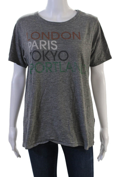 J Crew Women Gray Graphic Crew Neck Jersey T-Shirt Short Sleeve Size M