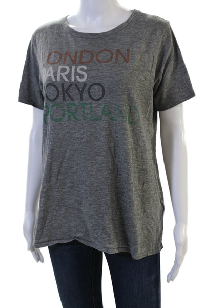 J Crew Women Gray Graphic Crew Neck Jersey T-Shirt Short Sleeve Size M