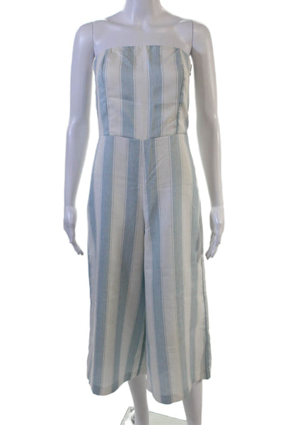Lumiere Women Striped Off Shoulder Sleeveless Jumpsuit Romper Light Blue Size S