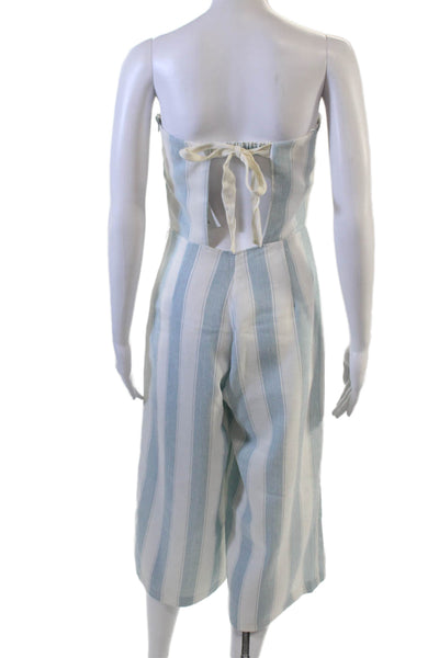 Lumiere Women Striped Off Shoulder Sleeveless Jumpsuit Romper Light Blue Size S