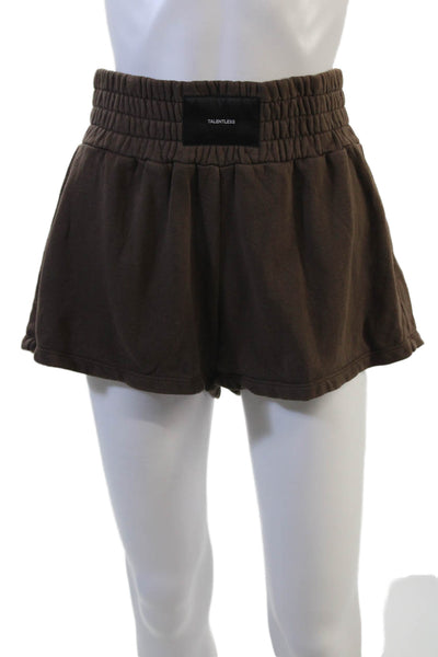 Talentless Unisex Sweat Shorts Brown Cotton Solid Designer Spring Size M