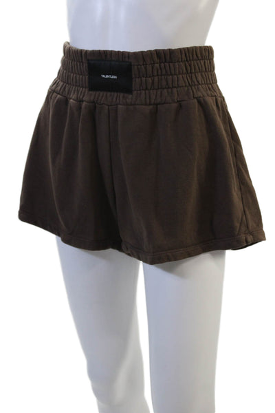 Talentless Unisex Sweat Shorts Brown Cotton Solid Designer Spring Size M
