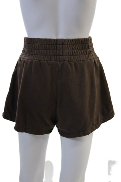 Talentless Unisex Sweat Shorts Brown Cotton Solid Designer Spring Size M