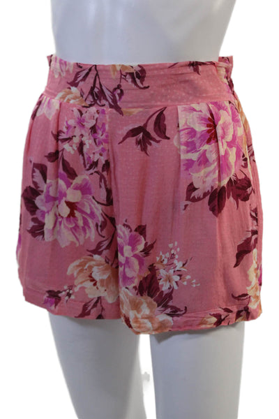 Vici Unisex Floral Pink Rayon Shorts Zip Closure Size S
