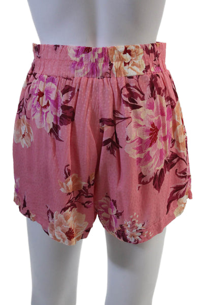 Vici Unisex Floral Pink Rayon Shorts Zip Closure Size S