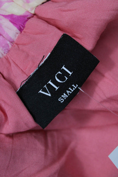 Vici Unisex Floral Pink Rayon Shorts Zip Closure Size S