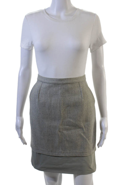 BCBGMAXAZRIA Women Gray Herringbone Wool Pencil Skirt Size 2