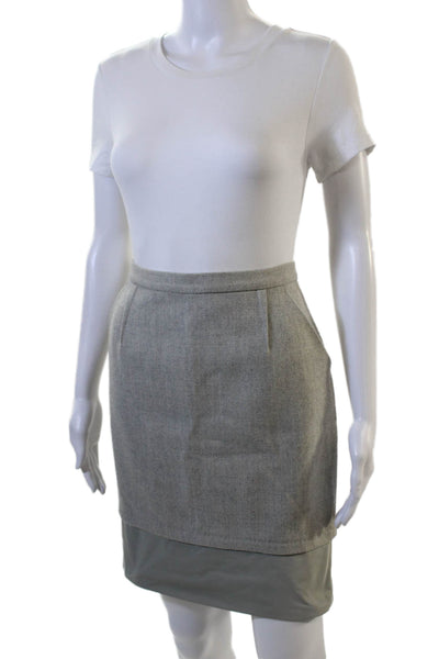BCBGMAXAZRIA Women Gray Herringbone Wool Pencil Skirt Size 2