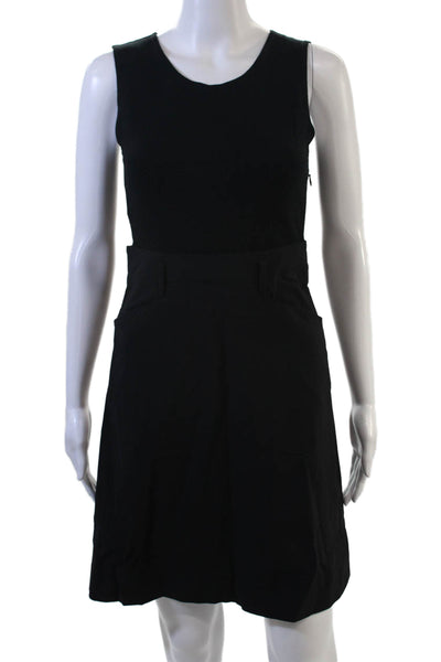 Theory Womens A-Line Tank Dress Black Sleeveless Round Neck Wool Size 2