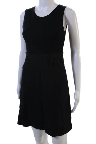 Theory Womens A-Line Tank Dress Black Sleeveless Round Neck Wool Size 2