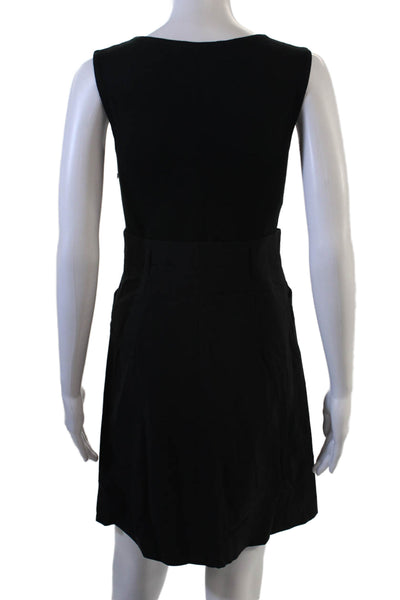 Theory Womens A-Line Tank Dress Black Sleeveless Round Neck Wool Size 2