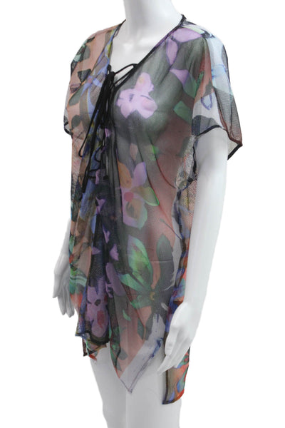 Clover Canyon Womens Multi Floral V-Neck Short Sleeve Tunic Beach Size M
