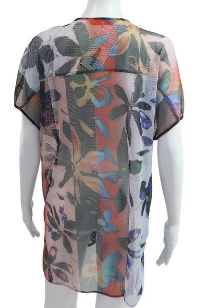 Clover Canyon Womens Multi Floral V-Neck Short Sleeve Tunic Beach Size M