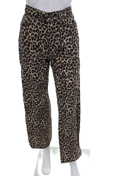 Reformation Women Beige Leopard Cotton Button Pants Size 24