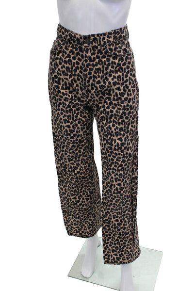 Reformation Women Beige Leopard Cotton Button Pants Size 24
