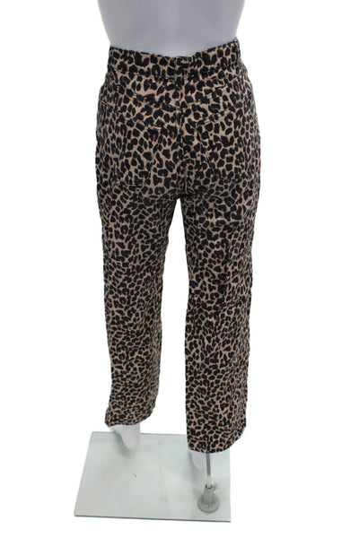 Reformation Women Beige Leopard Cotton Button Pants Size 24