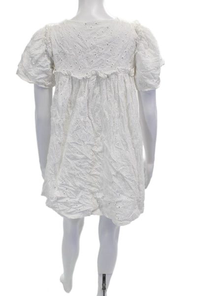English Factory Women Shirt Dress White Cotton Short Sleeve Bohemian Size XS