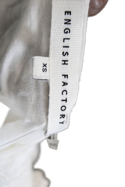 English Factory Women Shirt Dress White Cotton Short Sleeve Bohemian Size XS