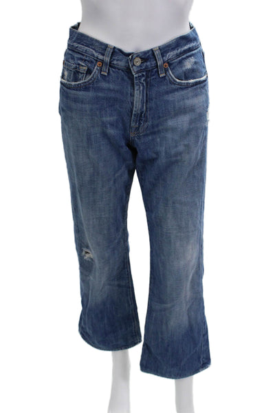 7 For All Mankind Unisex Cropped Flared Jeans Blue Mid-Rise 100% Cotton Size 29