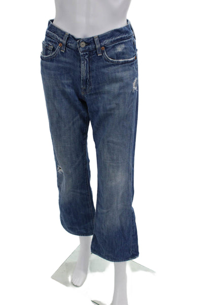 7 For All Mankind Unisex Cropped Flared Jeans Blue Mid-Rise 100% Cotton Size 29