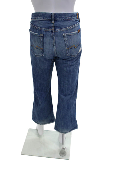 7 For All Mankind Unisex Cropped Flared Jeans Blue Mid-Rise 100% Cotton Size 29
