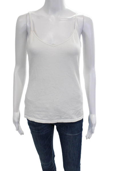 Saks Fifth Avenue Women Camisole White V-Neck 96% Cotton 4% Spandex Size M