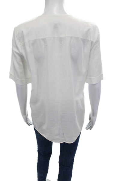 Theory Womens Basic White V-Neck Short Sleeve Blouse Viscose Petite Size S