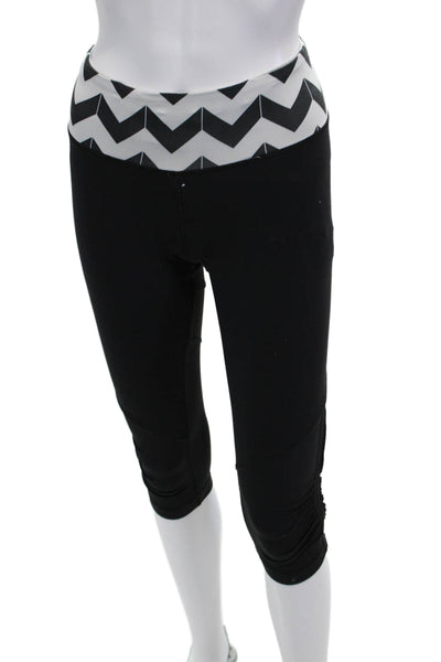 Lululemon Women Black Aztec Geometric Capri Leggings Nylon Blend Size 4