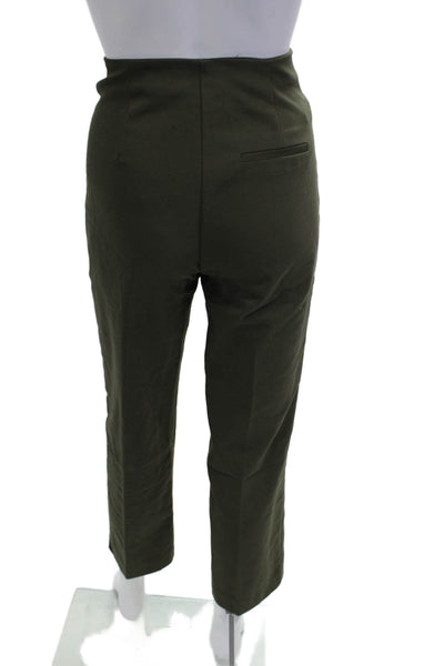 MNG Women Cropped Ankle Pants Army Green Cotton Blend Button Size 4