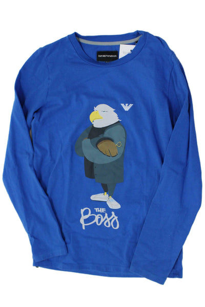 Emporio Armani Boys Crewneck Long Sleeves Graphic T-Shirt Blue Size 8