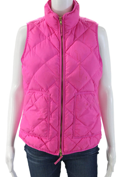 J Crew Women Puffer Quilted Vest Pink Argyle High Neck Zip Size S