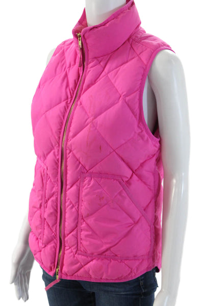 J Crew Women Puffer Quilted Vest Pink Argyle High Neck Zip Size S