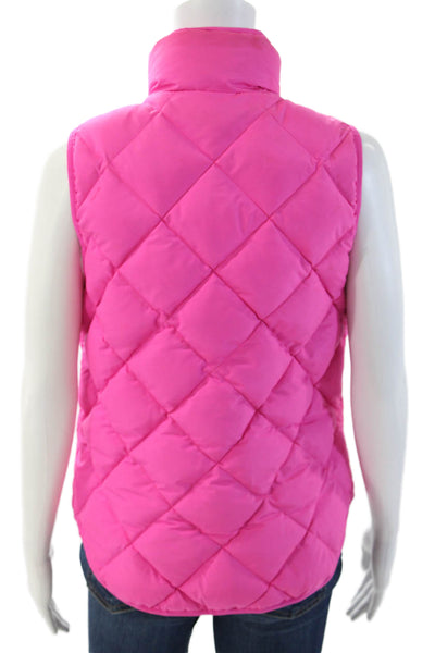 J Crew Women Puffer Quilted Vest Pink Argyle High Neck Zip Size S