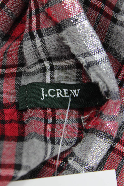J Crew Womens Cotton Plaid Print Fringed Scarf Gray 70" x 35"