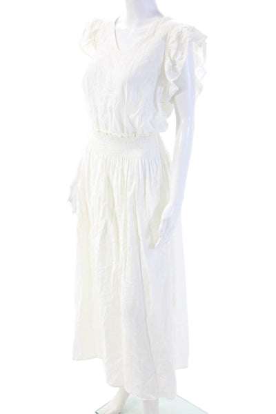 Aura Womens Maxi Sundress White Linen Cotton V Neck Button Size XS