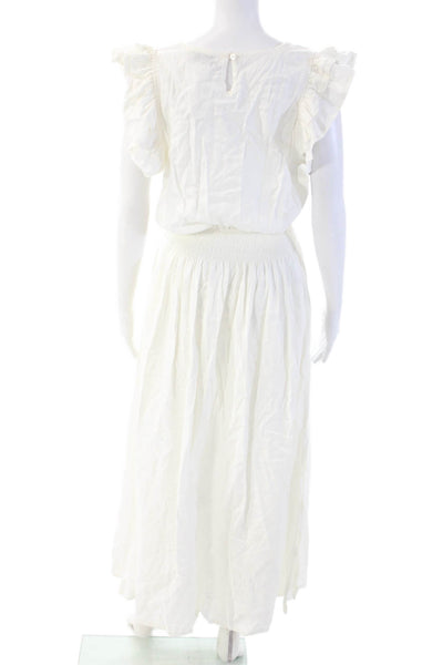 Aura Womens Maxi Sundress White Linen Cotton V Neck Button Size XS