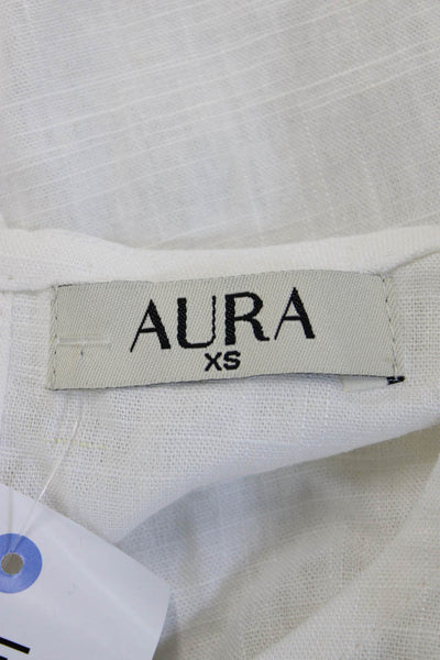 Aura Womens Maxi Sundress White Linen Cotton V Neck Button Size XS