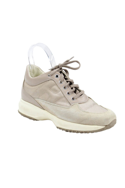 Hogan Womens Lace Up Quilted H Logo Walking Sneakers Brown Suede Size 36.5