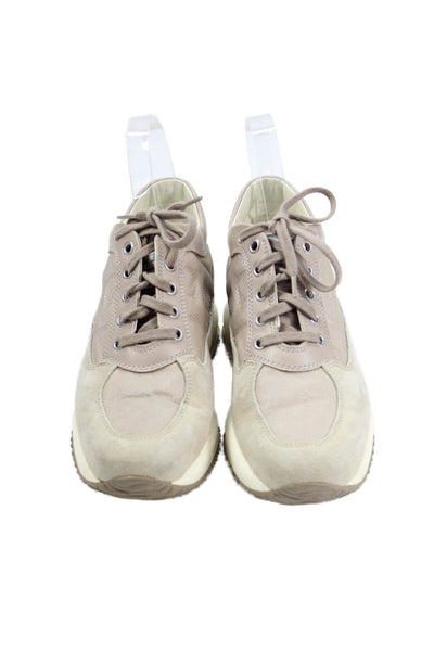 Hogan Womens Lace Up Quilted H Logo Walking Sneakers Brown Suede Size 36.5