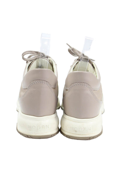Hogan Womens Lace Up Quilted H Logo Walking Sneakers Brown Suede Size 36.5