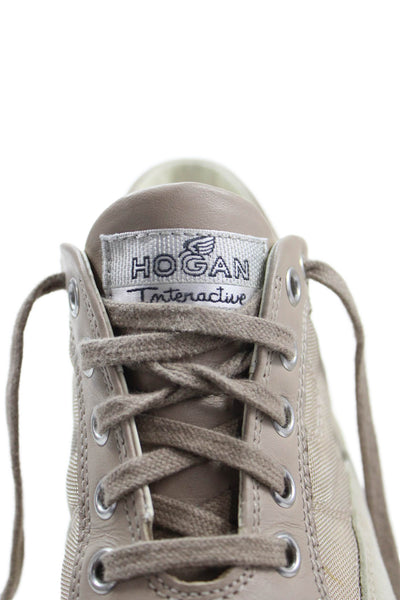 Hogan Womens Lace Up Quilted H Logo Walking Sneakers Brown Suede Size 36.5