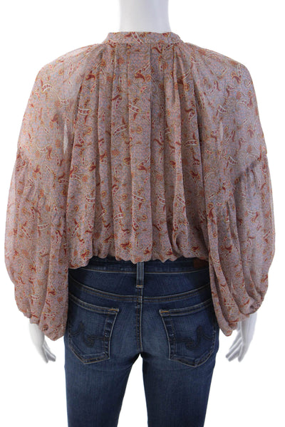 Zara Womens Cropped Paisley Button Up Blouse High Neck Long Sleeve Beige Size S